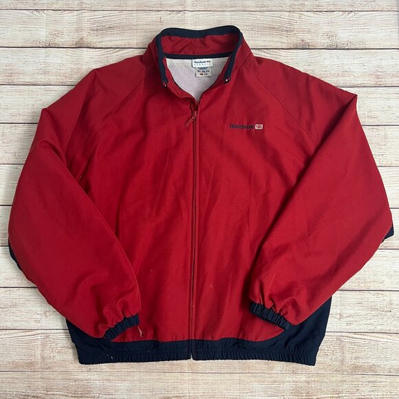 Vintage Reebok Red Navy Windbreaker Jacket Size XL 90s Retro Track Suit Top - Picture 1 of 15